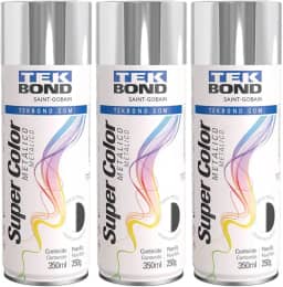 Kit 3 Tintas Spray Cromado Metálico Aerossol Tekbond 350ml/250g
