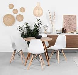 Conjunto Mesa Square Redonda Tampo Bétula 88cm 4 Cadeiras Eiffel - Branca