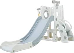 Freso Baby Playground Infantil 4x1 Mini Mundo Grey 1 Torre, Para Crianças de 1 a 4 anos, Compacto e Fácil Montagem, com Escorregador, Cesta de Basquete e Bola, Escalada, Luneta