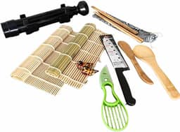 Kit para Fazer Sushi 10 Itens – Bazuca de Sushi, Esteiras, Faca e Utensílios Japoneses