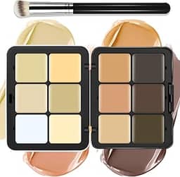 LSxia Paleta de maquiagem para bochechas creme de 12 cores [base corretiva de contorno] - Kit de paleta de maquiagem tudo em um com pincel, paleta de maquiagem natural fosca de longa duração, à prova