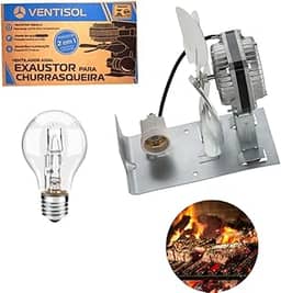 Kit Exaustor Churrasqueira 20Cm C/Luz Lâmpada Alta Temperatura 110v/220v