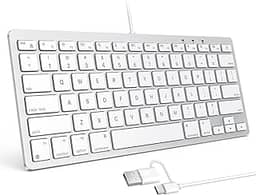 OMOTON Teclado com fio para Mac, USB e tipo C, 78 teclas, ergonômico e portátil - Branco