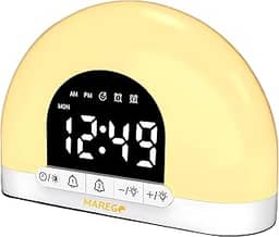 MAREGO Modelo M0 Despertador com Simulação do Nascer do Sol, Relógio Digital LED, Luminária com Iluminação Gradual, Alarme Sonoro Convencional, Ideal para quem tem Sono Pesado, Reduz Ressaca do Sono