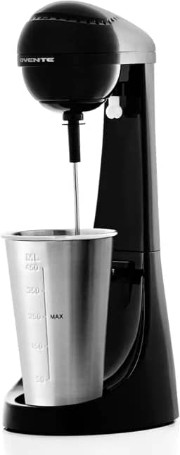 Ovente Máquina clássica de máquina de milkshake 2 velocidades com copo de mistura de aço inoxidável 470 ml, misturador compacto e fácil de limpar para leite maltado, sorvete macio e shakes de proteína, preto MS2070B