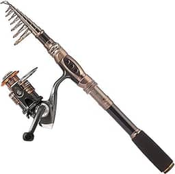 PLUSINNO Combo de vara de pesca e molinete de fibra de carbono telescópica com carretel, kit de água salgada do mar, água doce, kit de vara de pesca..