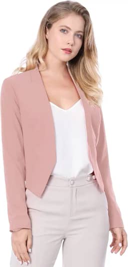 Blazer feminino para trabalho, escritório, sem colarinho, negócios, casual, blazer cropped