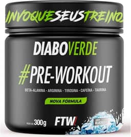 FTW Pré-Treino Diabo Verde em Pó com Cafeína, Aminoácidos Beta‑Alanina e Arginina para Treinos e Atividades Físicas - Pote 300 g (Sabor: Black Ice)