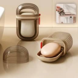 Saboneteira para Viagem com Estojo Escorredor – Dupla Drenagem, Compacta, À Prova de Vazamentos – Tampa com Encaixe Firme – Ideal para Viagens, Academia, Banho e Camping