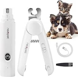 Aparador de pata de cachorro com luz LED, Rtador Elétrico de Unhas para Cães, Moedor de Uunhas de Cachorro, Recarregável por USB, Silencioso, para cães, gatos, cuidados com garras (2 e 1(Moedor de unha para cães))