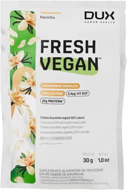 DUX HUMAN HEALTH - FreshVegan - Proteína Vegana de Ervilha e Arroz, 20g de Proteínas por Porção - Suplementos Naturais, Suplementação Treino Academia, Ganho Muscular Hipertrofia - Baunilha - Sachê 31 g