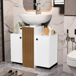 Gabinete Armário Banheiro Pia De Coluna 2 Portas Demeter (Branco/Ripa)