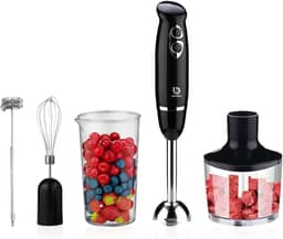 Mixer de Mão 600W 3 em 1, Liquidificador Portátil com Batedor e Processador de Alimentos, Aço Inox 304, 2 Velocidades + 20 Níveis, Copo 600 ml e Tigela 860 ml, 127 V, Fácil de Limpar