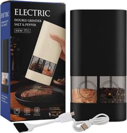 Moedor Elétrico Sal e Pimenta 2 em 1, Moedor Duplo de Pimenta do Reino e Sal Grosso Tempero Automático Com 2 Recipientes de 70 ml Carregamento USB Premium Profissional