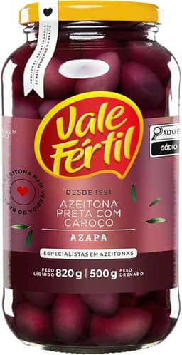 Vale Fértil Azeitona Preta Em Conserva Azapa Com Caroço Vidro 500G Pequeno