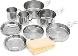 Conjunto de Panelas 8 Peças, Aço inoxidável, Max 15cm, Contém Pote, Xícara, Tigela, para Acampamento, Acampamento Acessorios, Camping, Jogo de Panelas Inox, Panela de Inox, Kit Panela Inox
