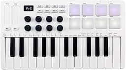 summina Teclado MIDI de 25 teclas, controlador MIDI portátil com 25 teclas sensíveis à velocidade, 8 pads retroiluminados RGB, 8 botões