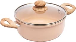 LYOR - Caçarola de Indução em Alumínio com Revestimento Cerâmico e Tampa de Vidro Bege 20cm