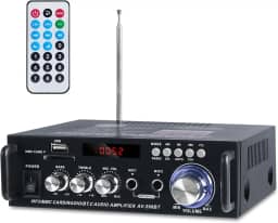 amplificador de som, Mini Amplificador Digital 5.0 para 2 * 300W, Suporte para Cartão TF, Interface AUX, Disco U e Reprodução de MP3, Suporte para Ligação Bluetooth 110-220 V Plug Universal