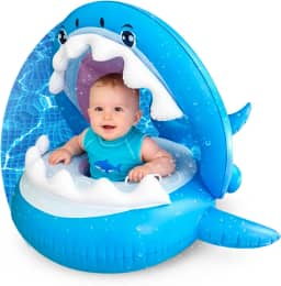 Boia Inflável Infantil com Cobertura - Baby Float com Suporte para Natação Segura, Proteção Solar, Flutuador para Piscina de Bebês
