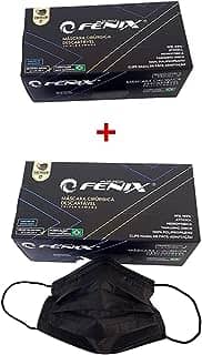 100 UN - Mascara descartavel tripla PRETA cirurgica com clip nasal - Mundial Fenix