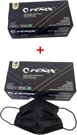 100 UN - Mascara descartavel tripla PRETA cirurgica com clip nasal - Mundial Fenix