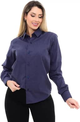 Camisa Social Feminina Premium Tipo Linho Executiva Estruturada Manga Longa