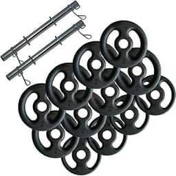 Kit 20kg 12 Anilhas E Barras Com Presilhas Musculação
