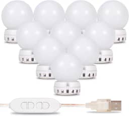Kit 10 Lâmpadas Led Luzes De Espelho para Maquiagem Camarim Usb 6000/6500k com Interruptor e Fita Dupla Face