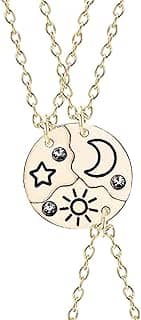 Conjunto de 3 colares combinando com quebra-cabeça e lua da amizade, banhado a ouro, prata, círculo redondo crescente, geométrico, melhor amiga, para 3 mulheres, irmãs, filhas, presentes de