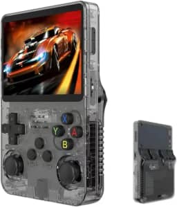 Video Game Console de bolso Portátil para jogos RG36S, cartão TF de 64 GB integrado, tela IPS de 3,5 polegadas, sistema Linux retrô, suporte a mais de 5400 jogos clássicos, gamepad sem fio 2.4G, TV, monitor - Preto.