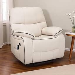 Poltrona Do Papai Reclinável Elétrica Com Entrada USBC E Controle Massageador Corino Premium Off White