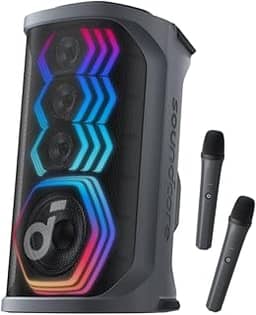 soundcore Rave 3S Caixa de Som para Festas com IA Karaoke, 2 Microfones Sem Fio, 200W, Remoção de Voz IA, Reverb, Luzes, 12H de Reprodução, Sistema PA Bluetooth Portátil para Casa, Festa ou Quintal