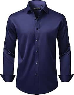 Camisa social masculina de manga comprida, elástica, sem rugas, caimento justo e formal de botão