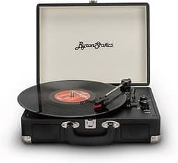 Leitor de gravadores Bluetooth 3 velocidades, ByronStatics inteligente portátil sem fio vinil toca-discos player, alto-falantes estéreo embutidos mala leitor de gravação com caneta extra, RCA saída auxiliar - preto