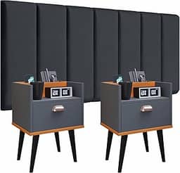 Conjunto Cabeceira Cama Casal 1,40 Modulado Com kit 2 Criado Quarto Milena (Cinza - Cinza/Cinamomo)
