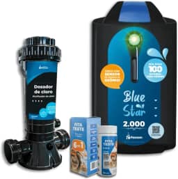 KIT Gerador de Ozônio Blue Star 2000 com Dosador de Cloro e Fita Teste Para Piscina de até 50.000 Litros