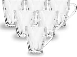 Jogo de Canecas Xícaras de Vidro Diamond 250ml - Design Elegante para Chá, Café e Cappuccino - Kit Moderno e Sofisticado para Mesa Posta (Grande, unidade, 6)