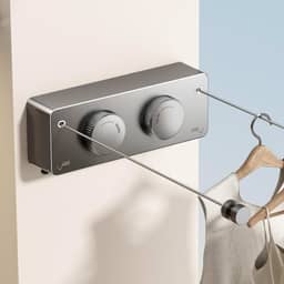 Varal Retratil de Parede Aço Inoxidável Corda Varal de Roupa Ajustável Até 4.2 m Varal Retratil de Parede Recolhível À Prova D'água e Antiferrugem Com Duas Linhas Cinza