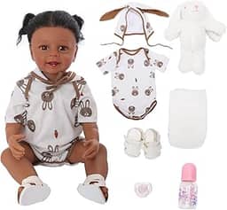 Bebê Reborn Boneca Menina Preto Corpo de Silicone 55cm Olhos Castanhos
