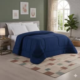 Edredom Dupla Face Liso Micropercal 400 Fios - Super Macio - Alta Durabilidade (Azul Marinho, Casal)