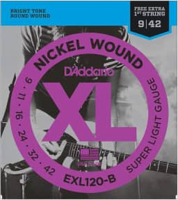 Encordoamento Para Guitarra .009-.042 Com Corda Extra PL009 D'Addario XL Nickel Wound EXL120-B