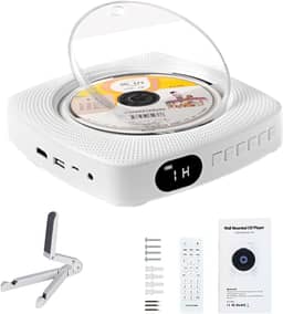 Leitor de DVD Portátil, Alto-Falantes Duplos Integrados, Bluetooth, Leitor de CD de Música Doméstica, Som Estéreo, Desktop Montado na Parede com Controle Remoto, Suporta Rádio FM/Drive USB/AUX