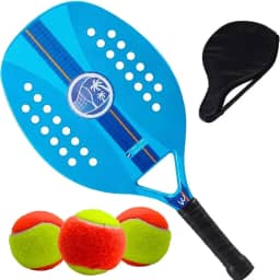 Kit Raquete Para Beach Tennis Profissional em Fibra Carbono Com Capa Protetora e 3 Bolinhas de Beach Tennis Para Iniciantes e Profissionais