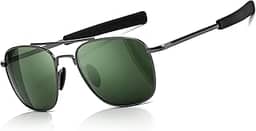Óculos de sol masculino estilo militar aviador polarizado, hastes baioneta