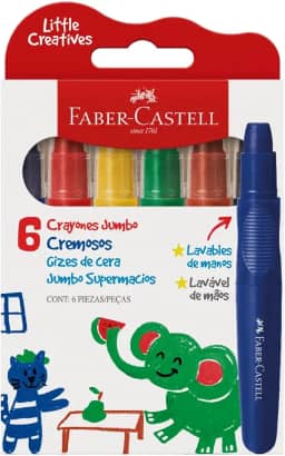 Giz de Cera Jumbo Little Creatives, Faber-Castell, Supermacio, Grosso, Infantil, Pré-escola, 6 Cores