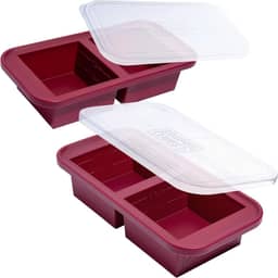 Souper Cubes 2 formas de silicone para freezer com tampas – cubos de sopa para congelar lasanha, sobras, sopas, molhos, caçarolas, refeições de preparação de refeições e mais – Pacote com 2 cranberry