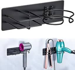 XILIMEN Suporte para secador de cabelo e alisador montado na parede, secador de cabelo autoadesivo e organizador de ferramentas de cabelo para banheiro (preto)
