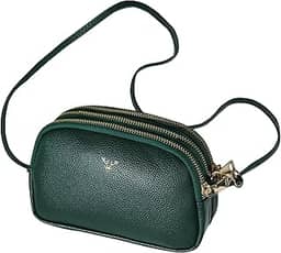Bolsa Transversal Feminina em Couro Vegano, 3 Compartimentos com Zíper, Alça Ajustável
