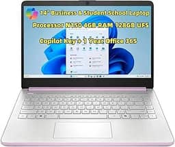Novo laptop escolar para negócios e estudantes de 14 polegadas HD 4 núcleos processador N150 4 GB RAM 128 GB UFS Copilot Webcam USB-C HDMI Wi-Fi 6 até 11 horas de vida útil da bateria + 1 ano Office